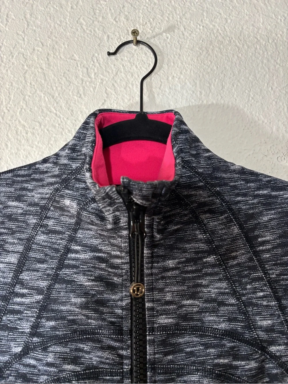 Lululemon Define Jacket Size 4 Black White Space Dye Full Zip Pink Collar